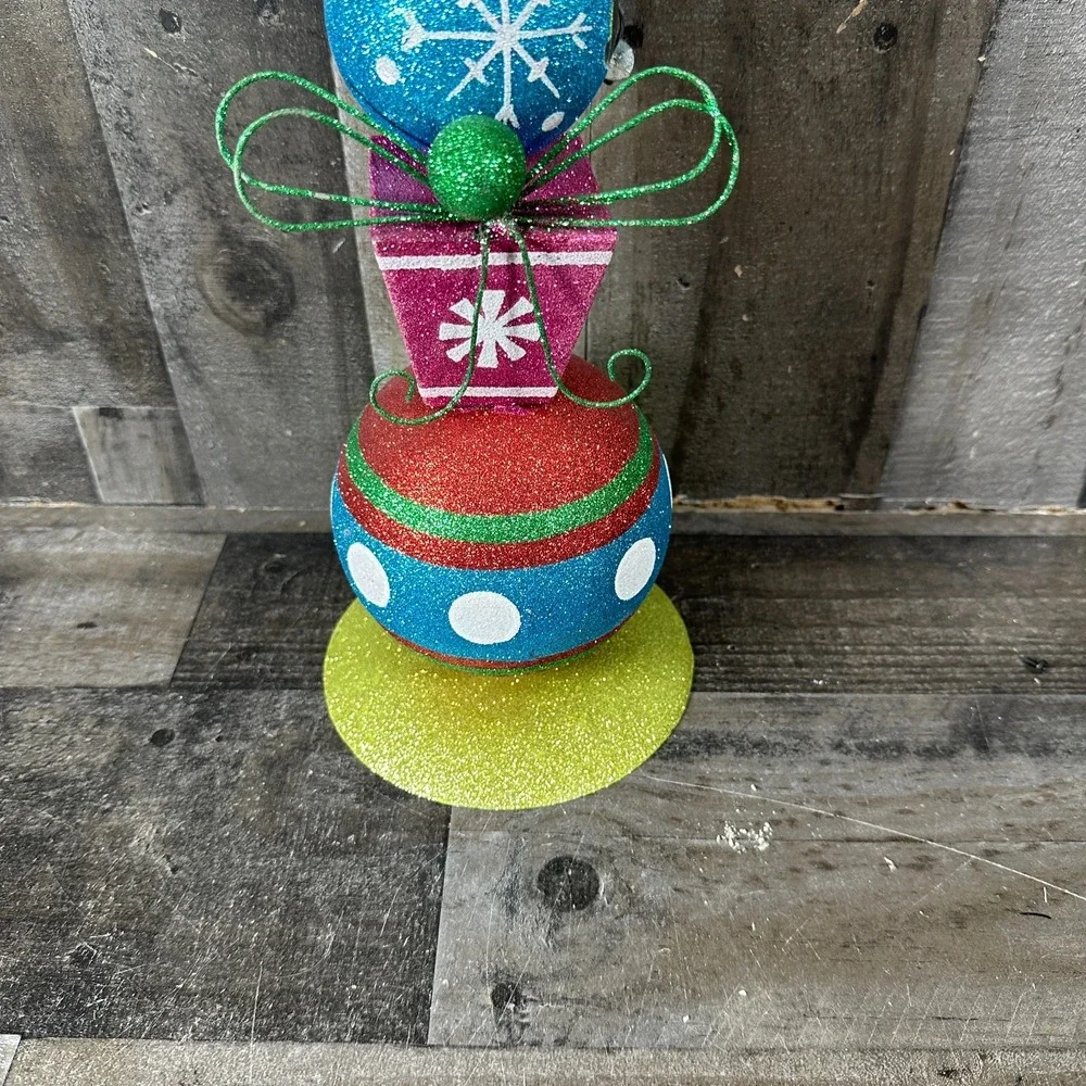 Pier 1 Glitter Ornament Totem Pole Rare Sparkle Xmas Centerpiece Decor